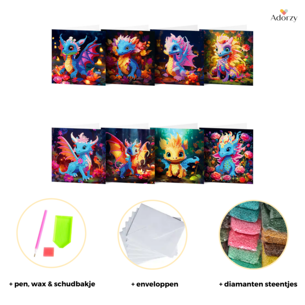 Diamond Painting Wenskaarten – 8 stuks – Set 7 - Afbeelding 11