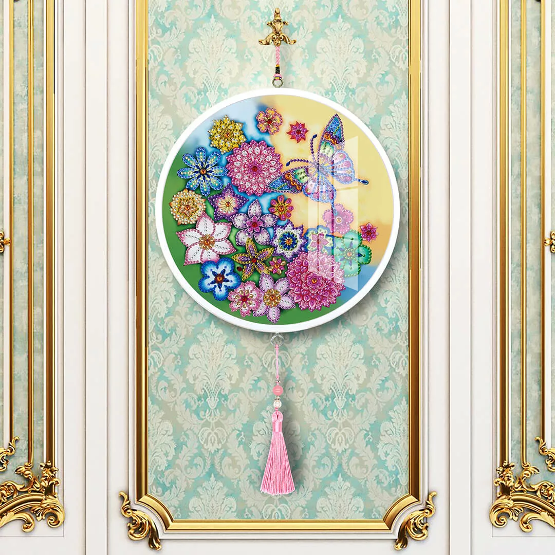 Adorzy Diamond Painting Schilderij Rond Frame - Bloemen en Vlinder