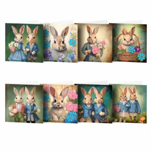 Adorzy Diamond Painting Kaarten Konijnen - Vrolijk Pasen - Happy Easter