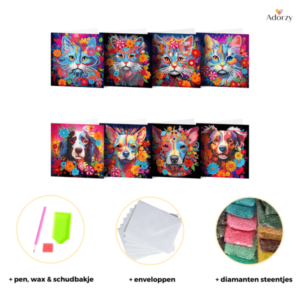 Diamond Painting Wenskaarten – 8 stuks – Set 9 - Afbeelding 12
