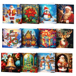 Diamond Painting Kerstkaarten - 12 kaarten - Complete set