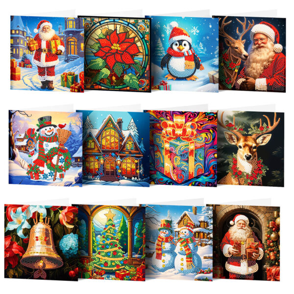 Diamond Painting Kerstkaarten - 12 kaarten - Complete set