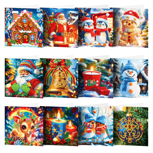 Diamond Painting Kerstkaarten - 12 kaarten - Complete set