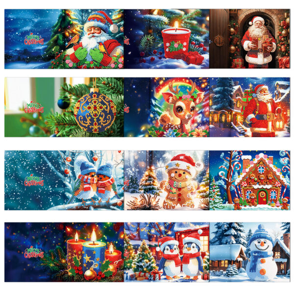 Diamond Painting Kerstkaarten - 12 kaarten - Complete set