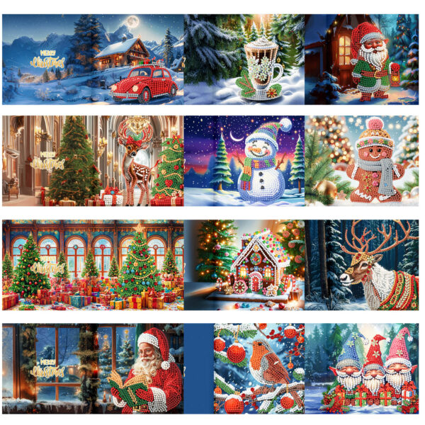 Diamond Painting Kerstkaarten - 12 kaarten - Complete set