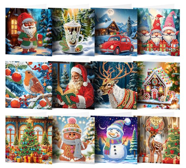 Diamond Painting Kerstkaarten - 12 kaarten - Complete set