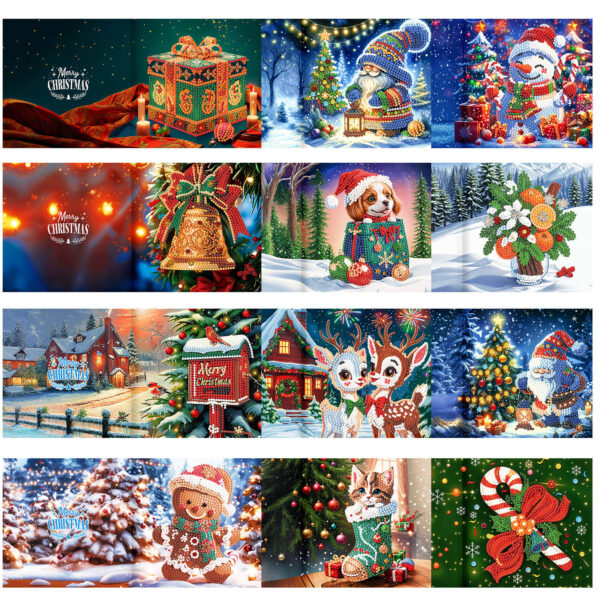 Diamond Painting Kerstkaarten - 12 kaarten - Complete set