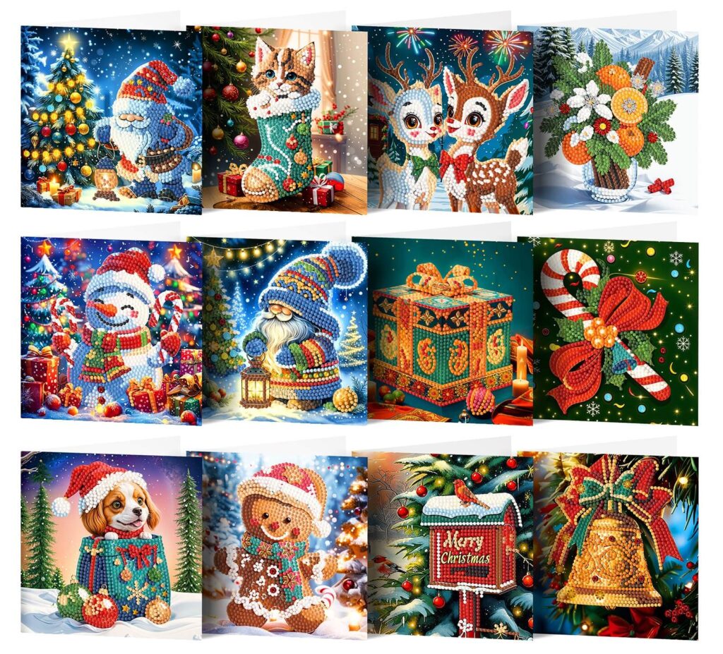 Diamond Painting Kerstkaarten - 12 kaarten - Complete set