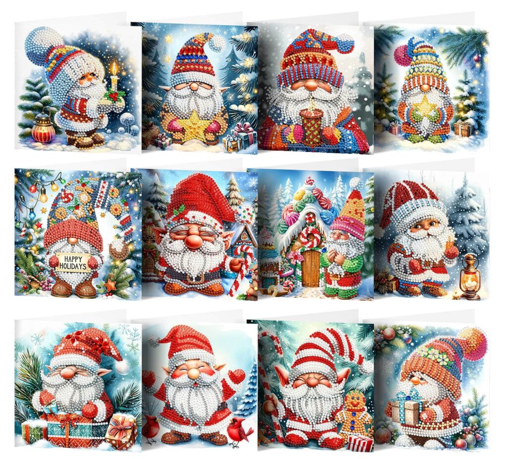 Diamond Painting Kerstkaarten - 12 kaarten - Complete set