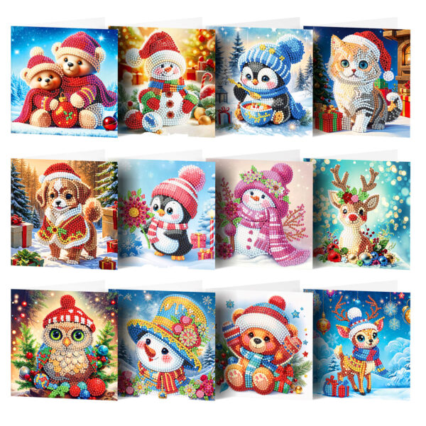 Diamond Painting Kerstkaarten - 12 kaarten - Complete set