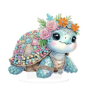 Diamond Painting Decoratie – Schildpad met Bloemen