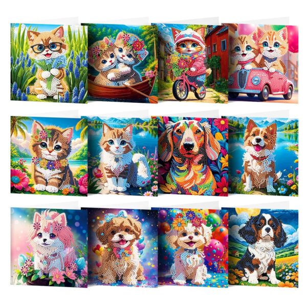 Diamond Painting Kaarten - 12 stuks - Dieren - Set 8