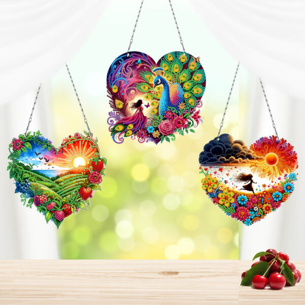 Diamond Painting Raamhangers - Set van 3 - Hart - Natuur