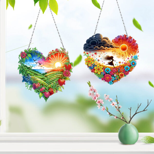 Diamond Painting Raamhangers - Set van 3 - Hart - Natuur