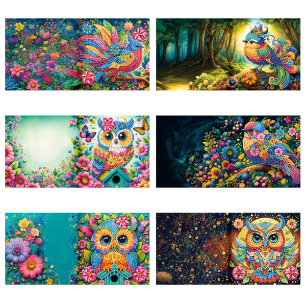 Diamond Painting Kaarten (6) – Vogels en Uilen – Set 6