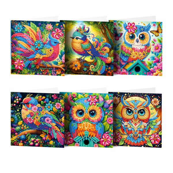 Diamond Painting Kaarten (6) – Vogels en Uilen – Set 6
