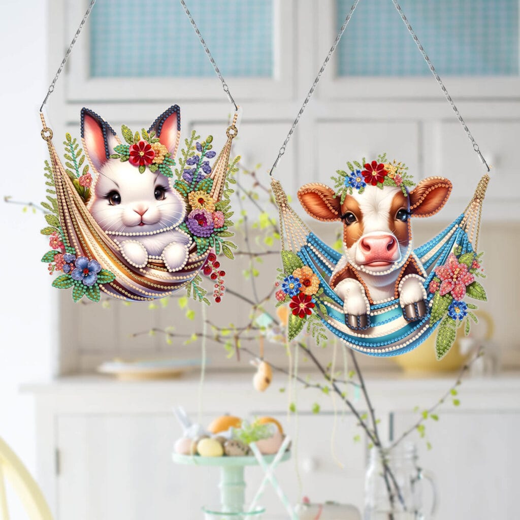 Diamond Painting Raamhangers – Set van 3 – Dieren in hangmat