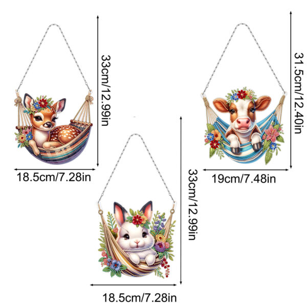 Diamond Painting Raamhangers – Set van 3 – Dieren in hangmat