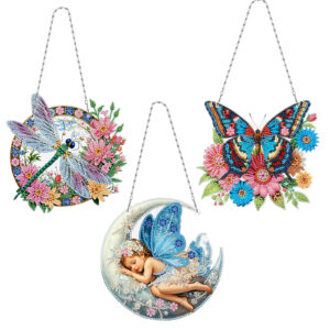 Diamond Painting Raamhangers – Set van 3 – Vlinder, Libelle en Maan