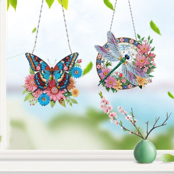 Diamond Painting Raamhangers – Set van 3 – Vlinder, Libelle en Maan