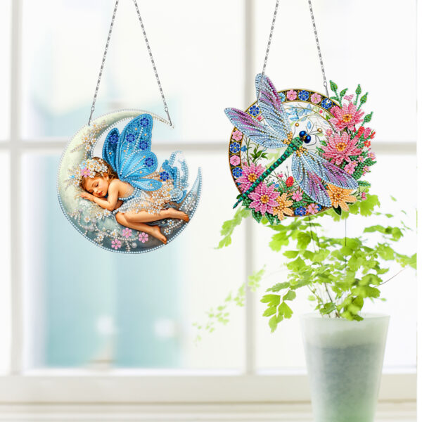 Diamond Painting Raamhangers – Set van 3 – Vlinder, Libelle en Maan