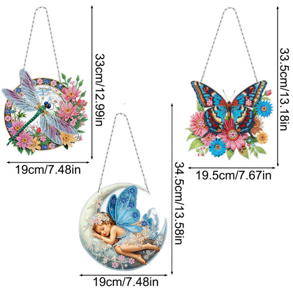 Diamond Painting Raamhangers – Set van 3 – Vlinder, Libelle en Maan