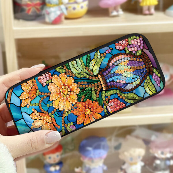 Hardcase brillenkoker met kleurrijke bloemen en steentjes