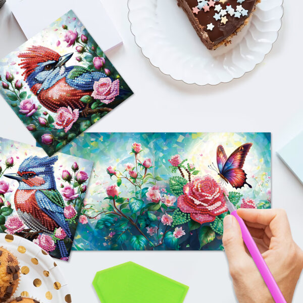 Volledig pakket om Diamond Painting kaarten te maken met bloemen en vlinders