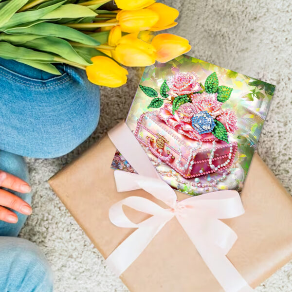 Pastelkleurige bloemenkaart met Diamond Painting glans