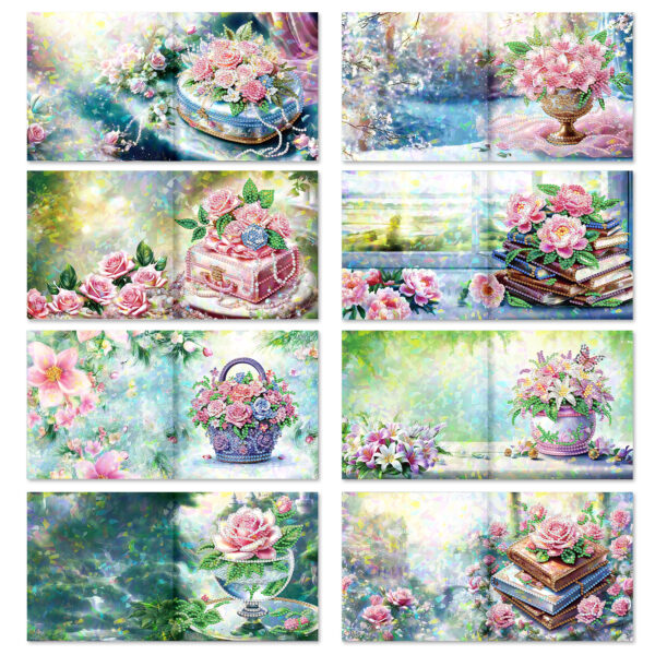 Diamond Painting Kaarten (8) – Pastelkleurige bloemen – Set 13 - Afbeelding 9