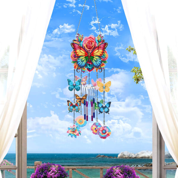 Diamond Painting 3D Windgong Vlinder met Bloemen