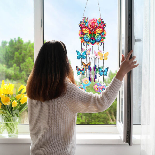 Diamond Painting 3D Windgong Vlinder met Bloemen