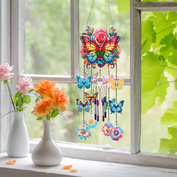 Diamond Painting 3D Windgong Vlinder met Bloemen
