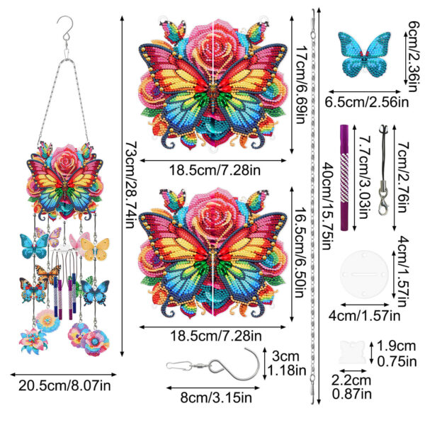 Diamond Painting 3D Windgong Vlinder met Bloemen