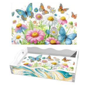 Diamond Painting Dienblad - Wit - Bloemen met Vlinders
