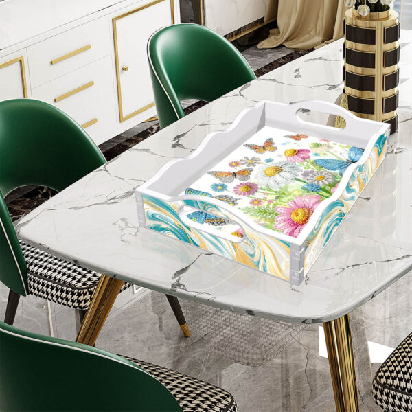 Diamond Painting Dienblad - Wit - Bloemen met Vlinders