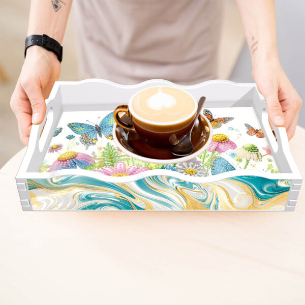 Diamond Painting Dienblad - Wit - Bloemen met Vlinders