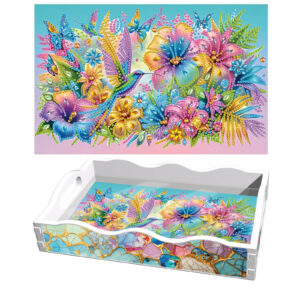 Diamond Painting Dienblad - Wit - Vogel met Bloemen
