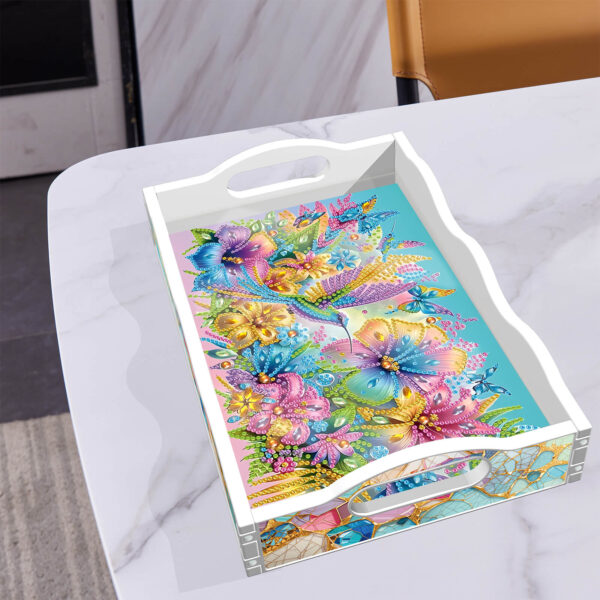 Diamond Painting Dienblad - Wit - Vogel met Bloemen
