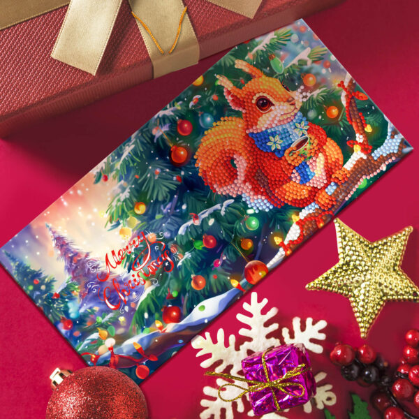 Diamond Painting kerstkaart met eekhoorn en kerstslinger