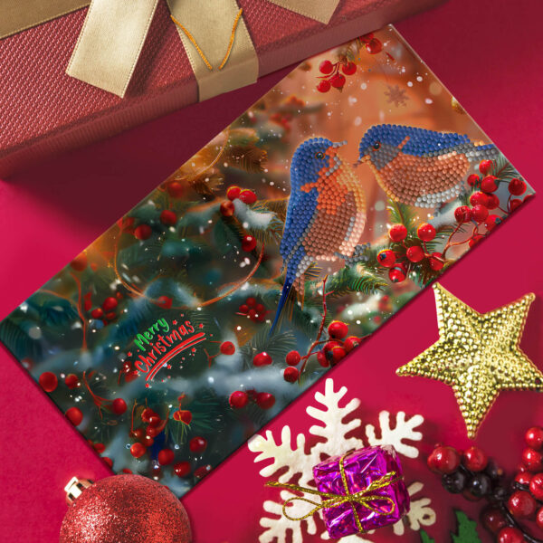 Diamond Painting kerstkaart met wintervogels in kerstsfeer