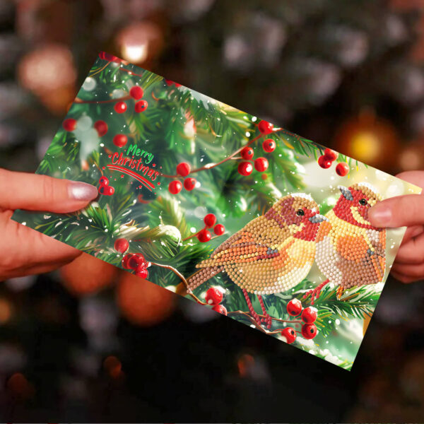 Feestelijke Diamond Painting kaart met wintervogels