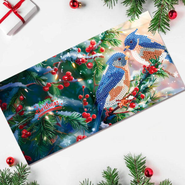 Diamond Painting kaart met twee blauwe vogeltjes op een tak