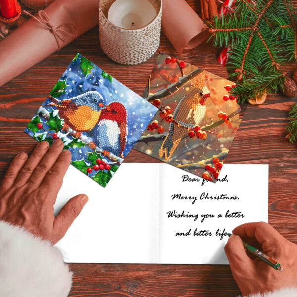 Sfeervolle kerstkaart met vogels als Diamond Painting ontwerp