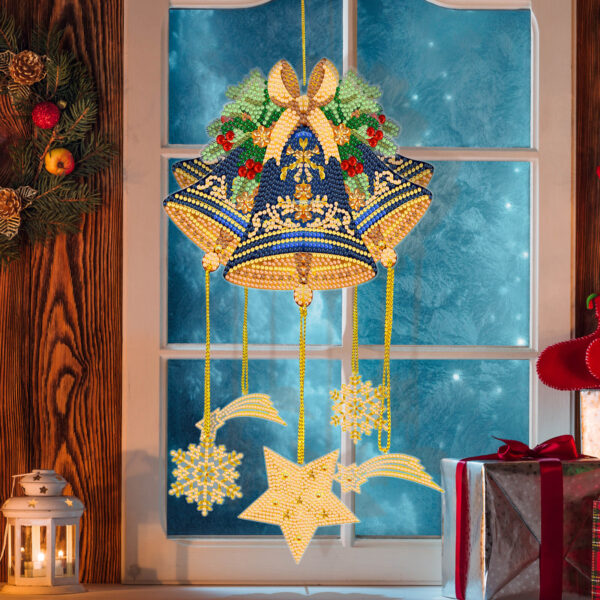 Kerstklokken hanger met Diamond Painting steentjes en vallende sterren
