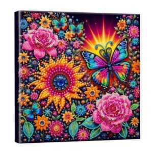 Diamond Painting Schilderij Bloemen & Vlinder – Pearl Collectie